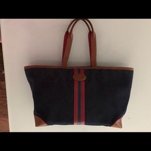 Coach XL Denim Tote with Leather Trim